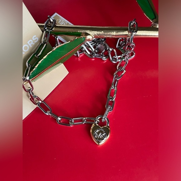 Michael Kors Necklace,Michael Kors Silver Necklace with Gold Heart Charm - Picture 7 of 13